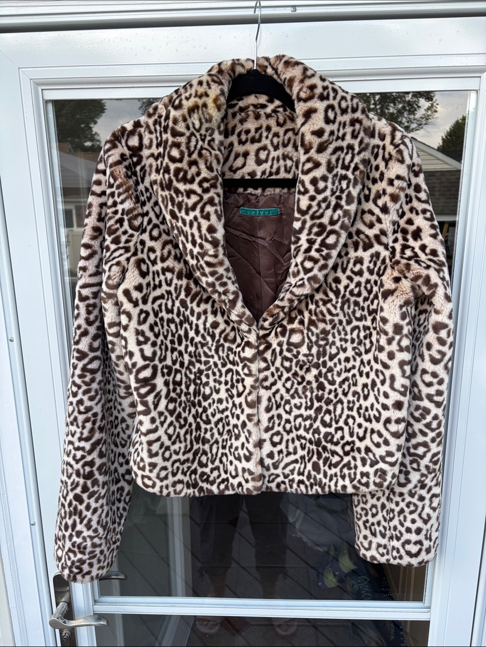 Velvet Ladies Faux Leopard Print Brown Beige Jacket-L